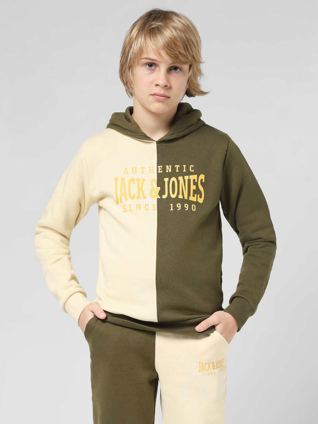 JUNIOR BOYS Green Colourblocked Co-ord Sweatshirt