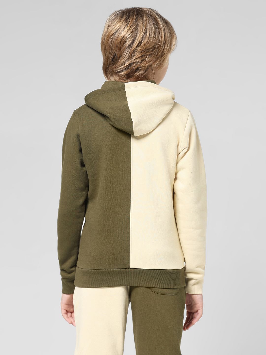 JUNIOR BOYS Green Colourblocked Co-ord Sweatshirt