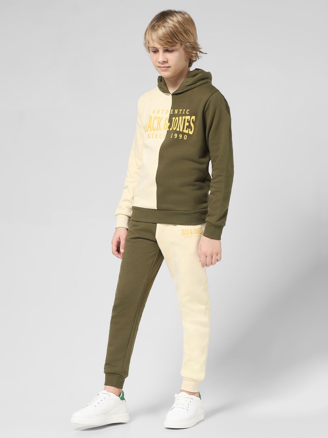 JUNIOR BOYS Green Colourblocked Co-ord Sweatshirt