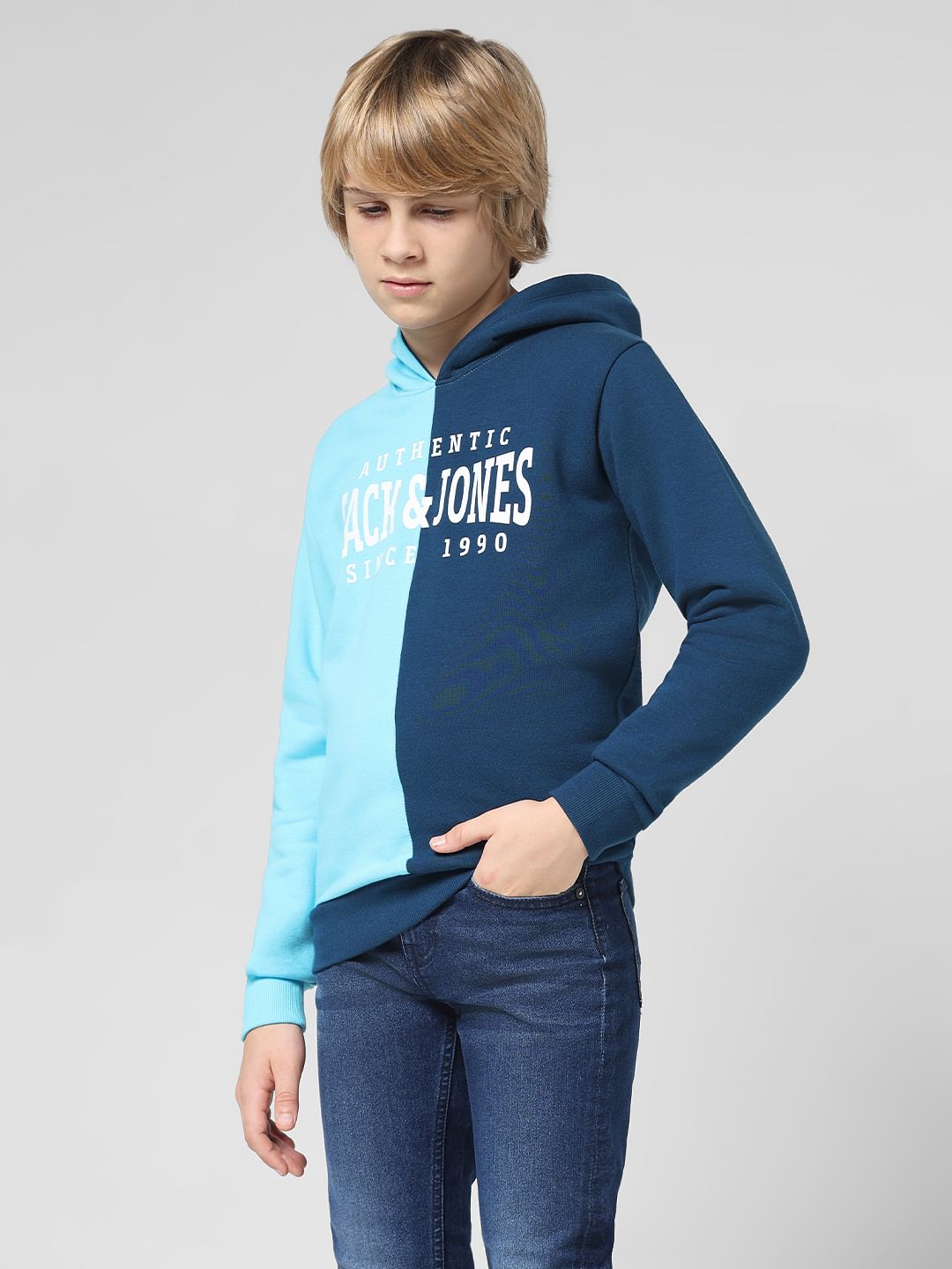 JUNIOR BOYS Blue Colourblocked Co-ord Sweatshirt