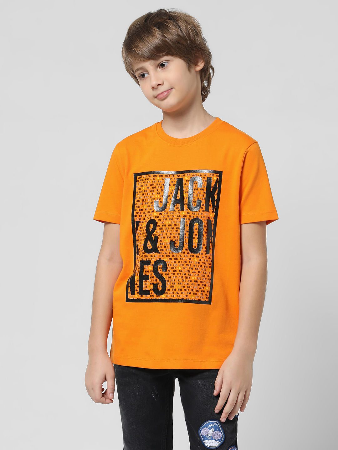 Orange Logo Text Crew Neck T-shirt