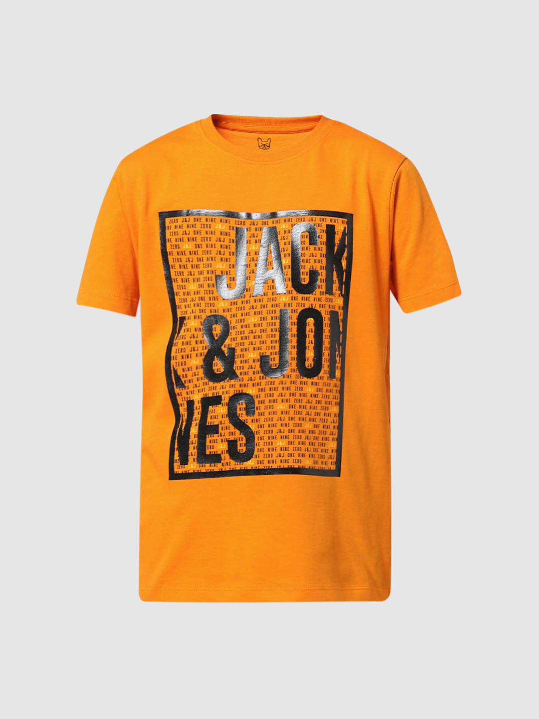 Orange Logo Text Crew Neck T-shirt