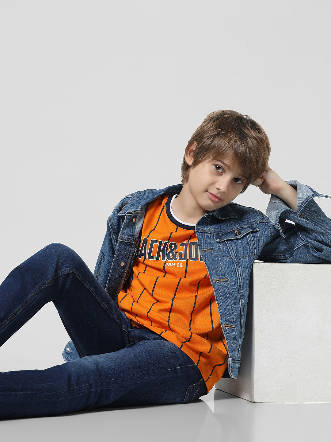 Orange Striped Crew Neck T-shirt