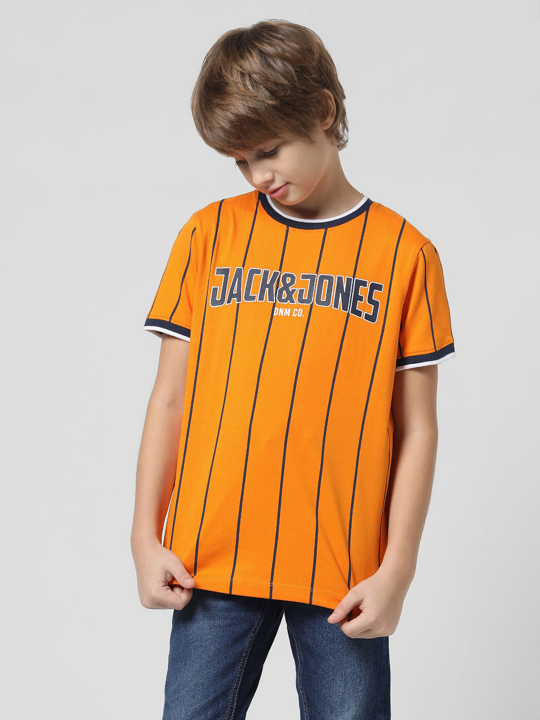 Orange Striped Crew Neck T-shirt