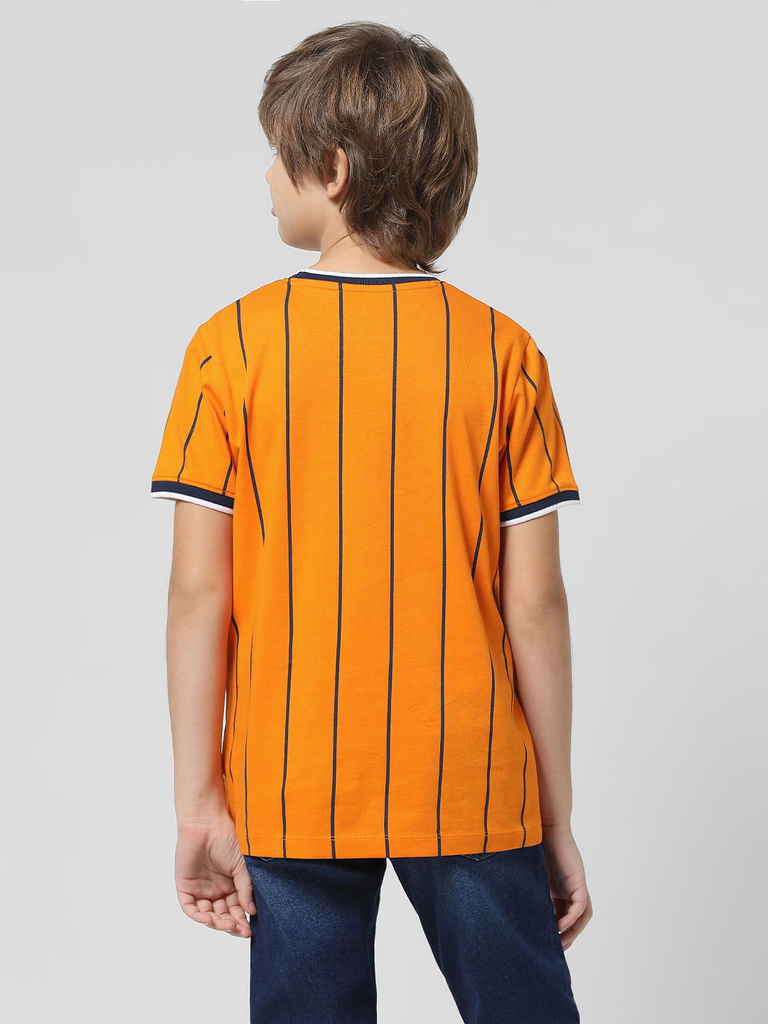 Orange Striped Crew Neck T-shirt