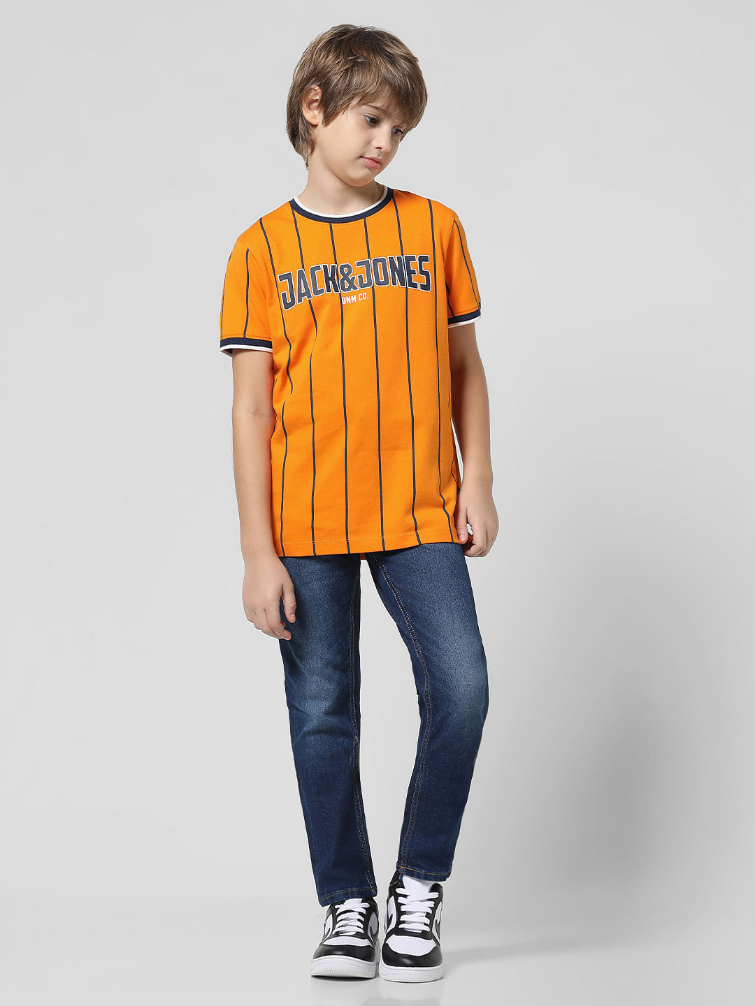 Orange Striped Crew Neck T-shirt