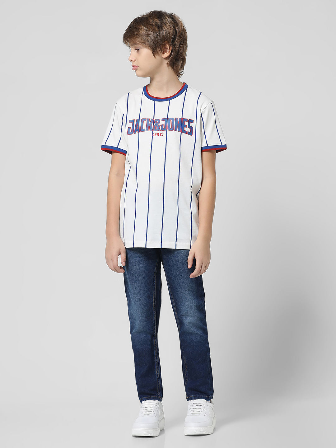 White Striped Crew Neck T-shirt