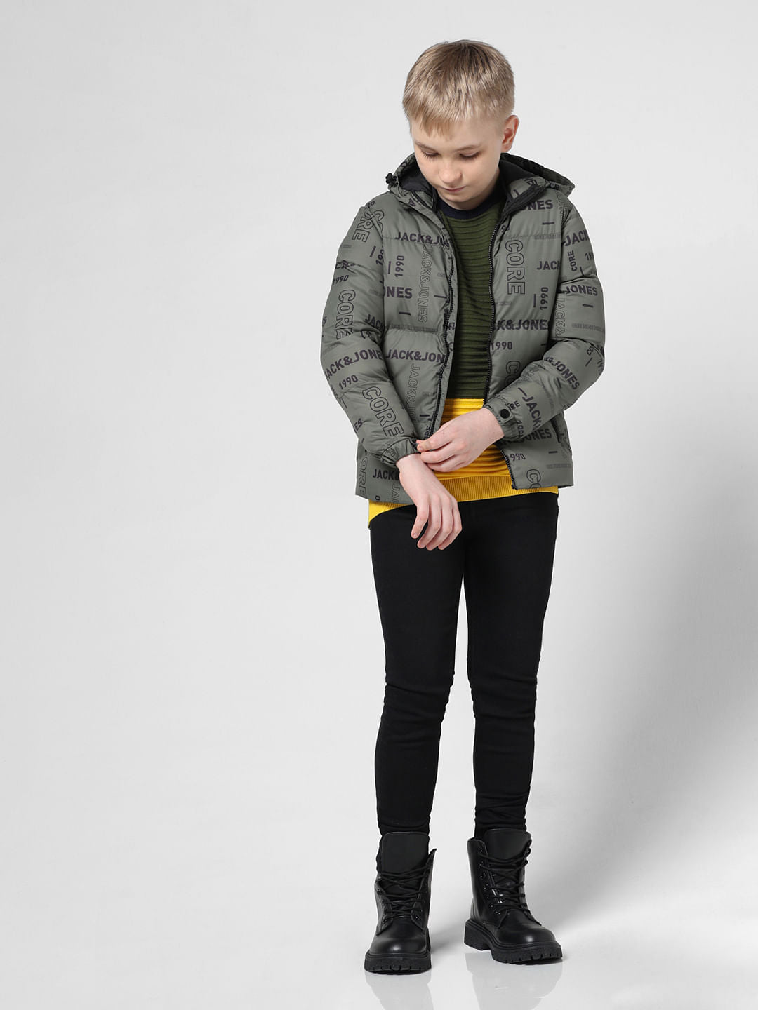 Green Logo Print Puffer Jacket