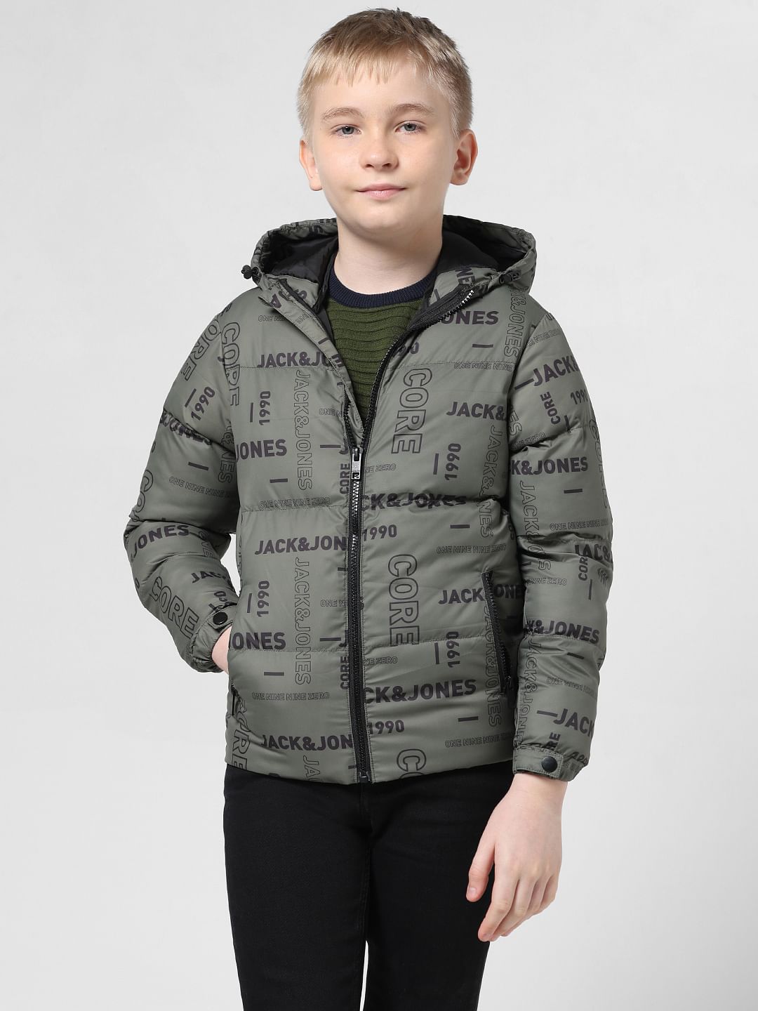 Green Logo Print Puffer Jacket