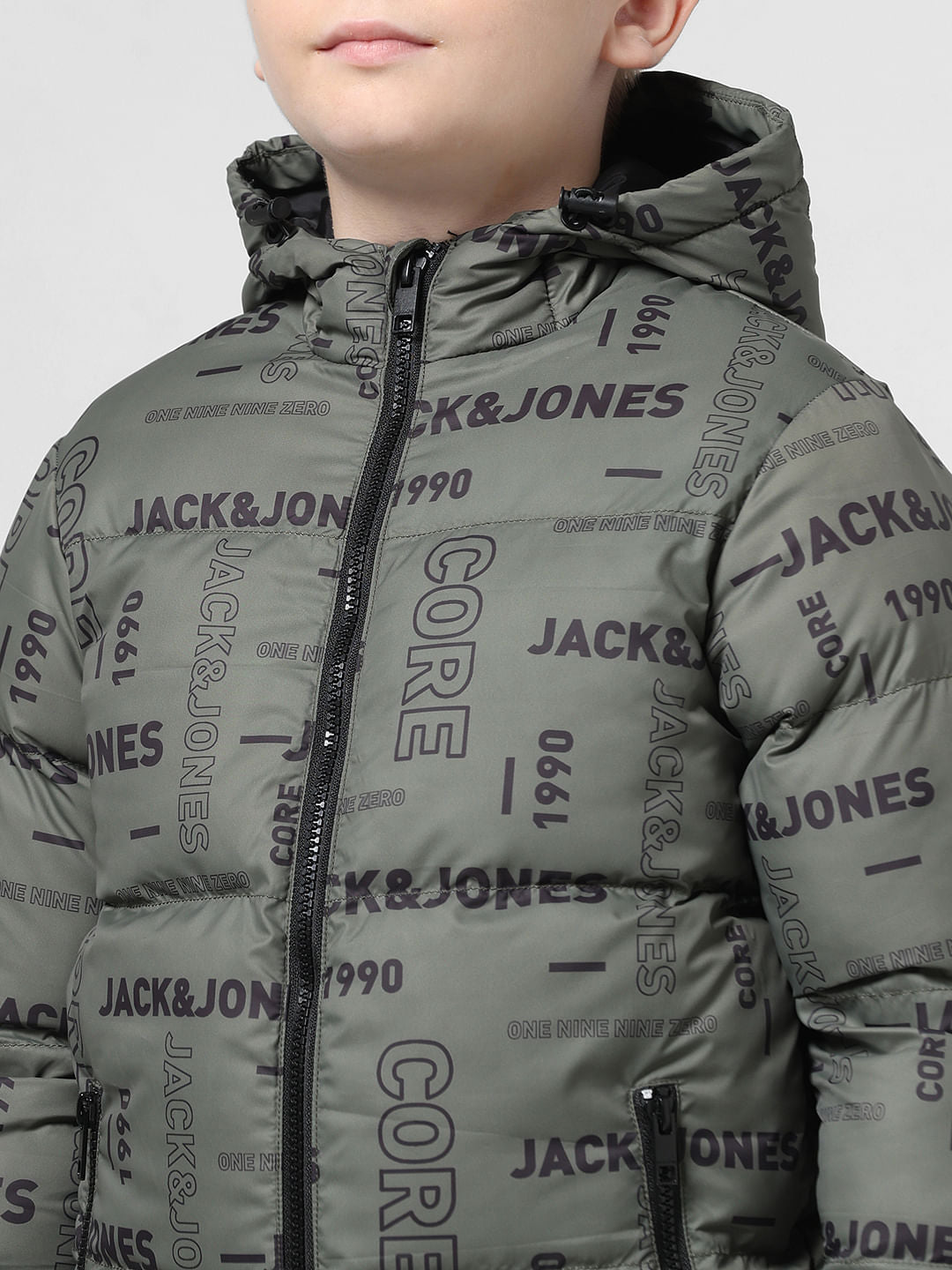Green Logo Print Puffer Jacket