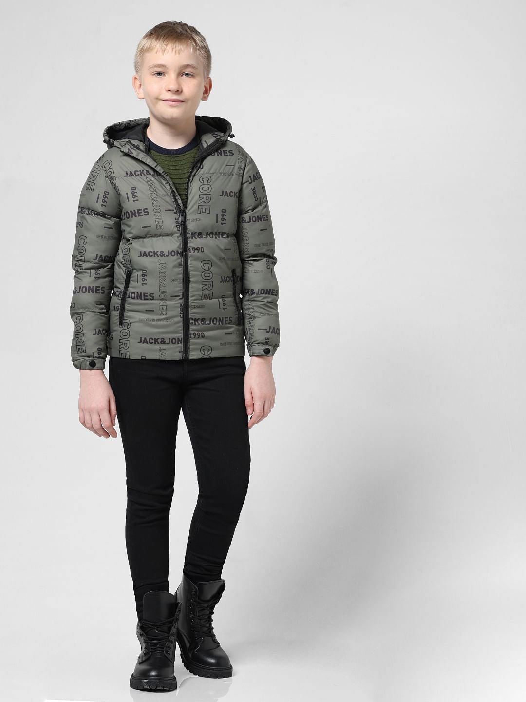 Green Logo Print Puffer Jacket