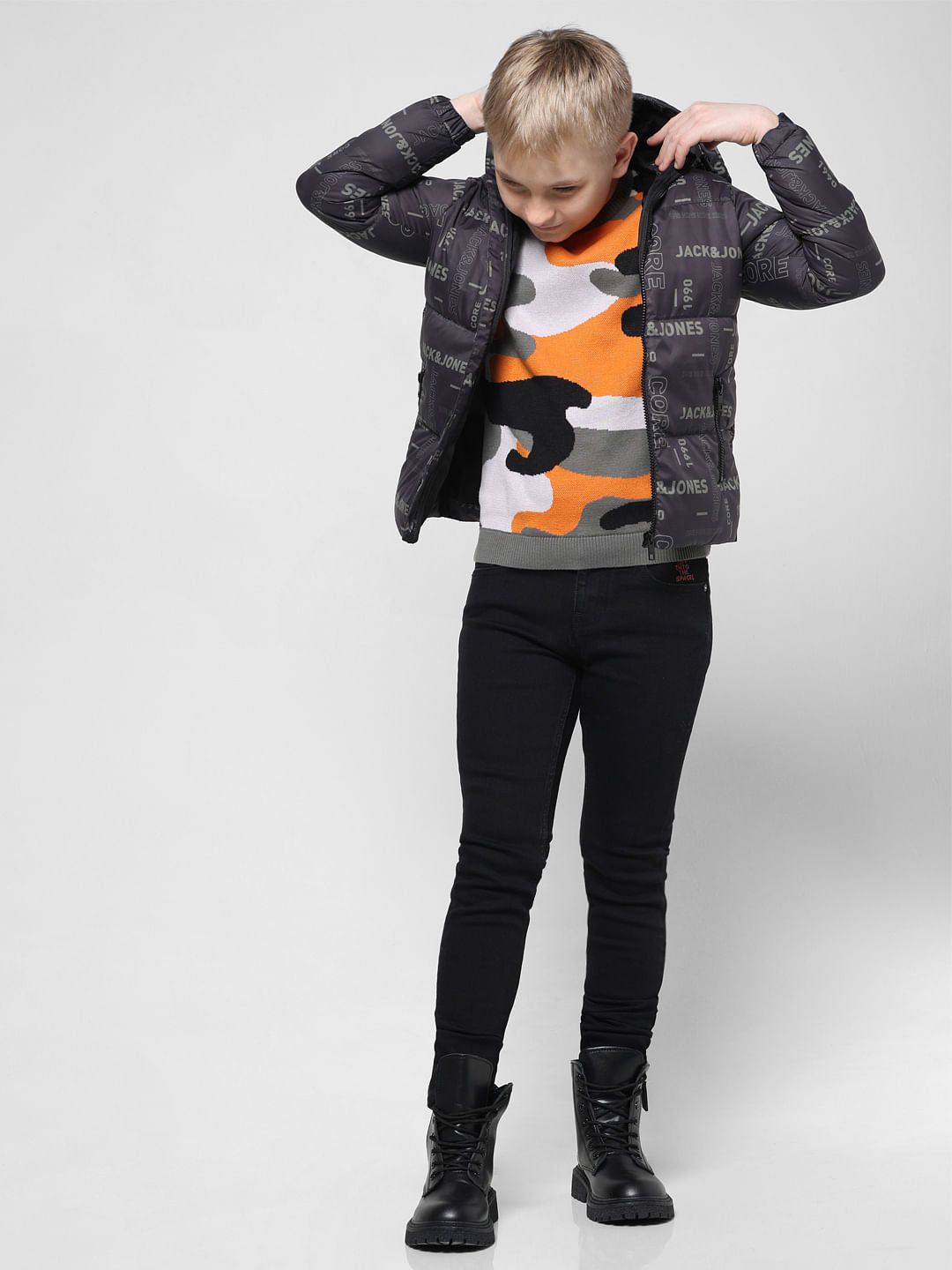 Black Logo Print Puffer Jacket