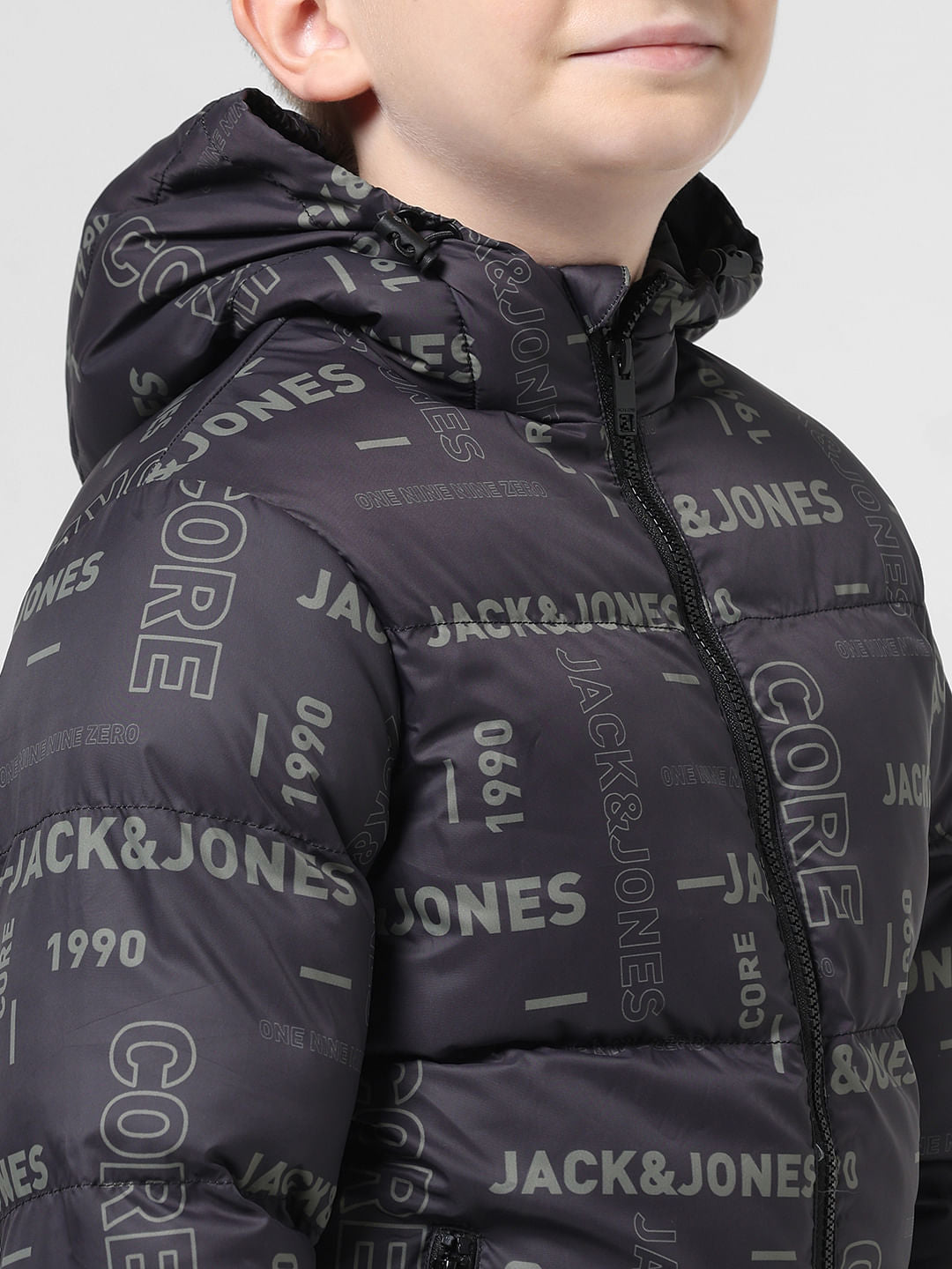 Black Logo Print Puffer Jacket