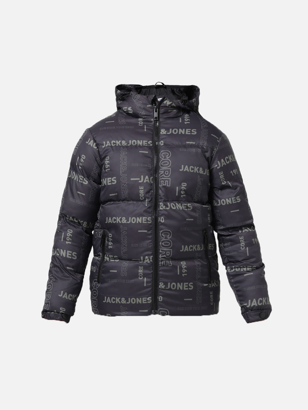 Black Logo Print Puffer Jacket