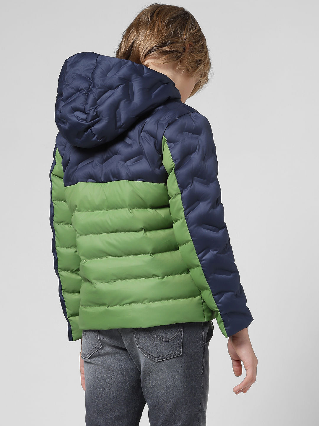 JUNIOR BOYS Blue Colourblocked Puffer Jacket