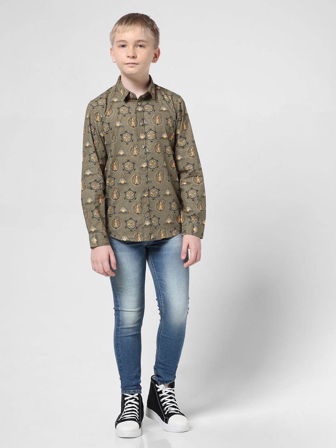 Sea Green Printed Full Sleeves Shirt