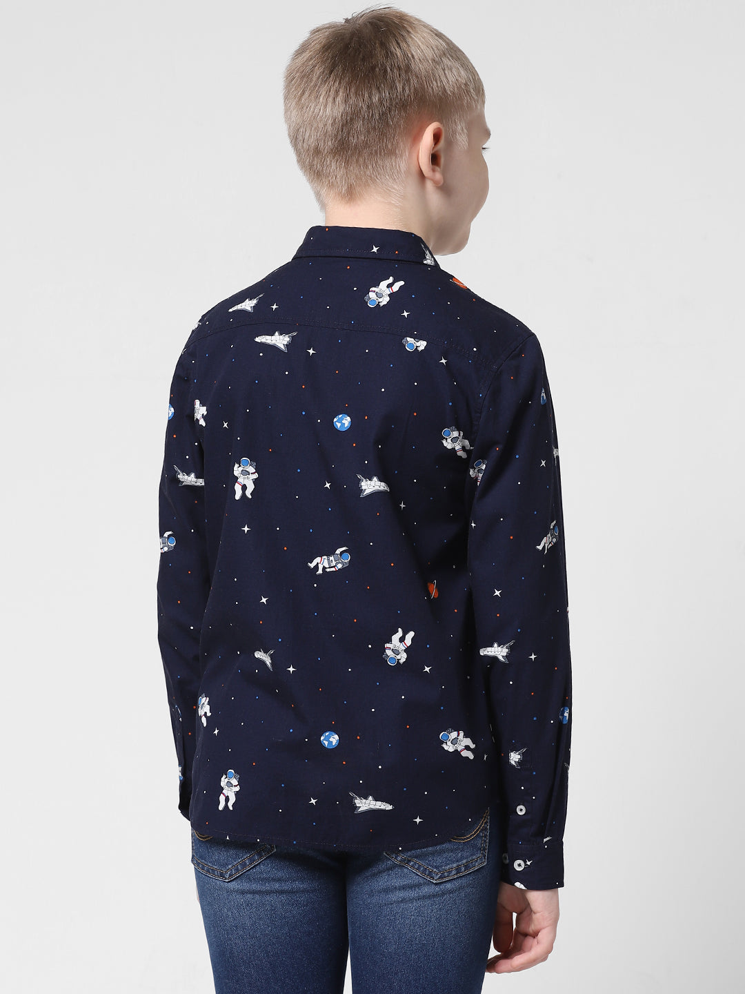 JUNIORS Blue Regular Fit All-Over Print Shirts