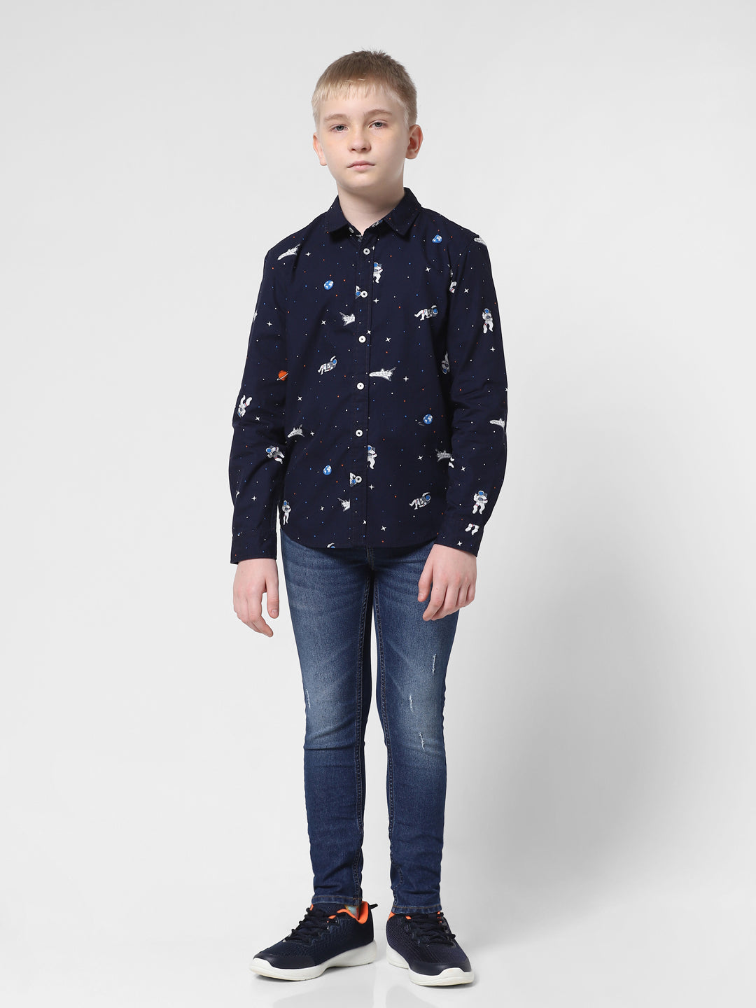 JUNIORS Blue Regular Fit All-Over Print Shirts