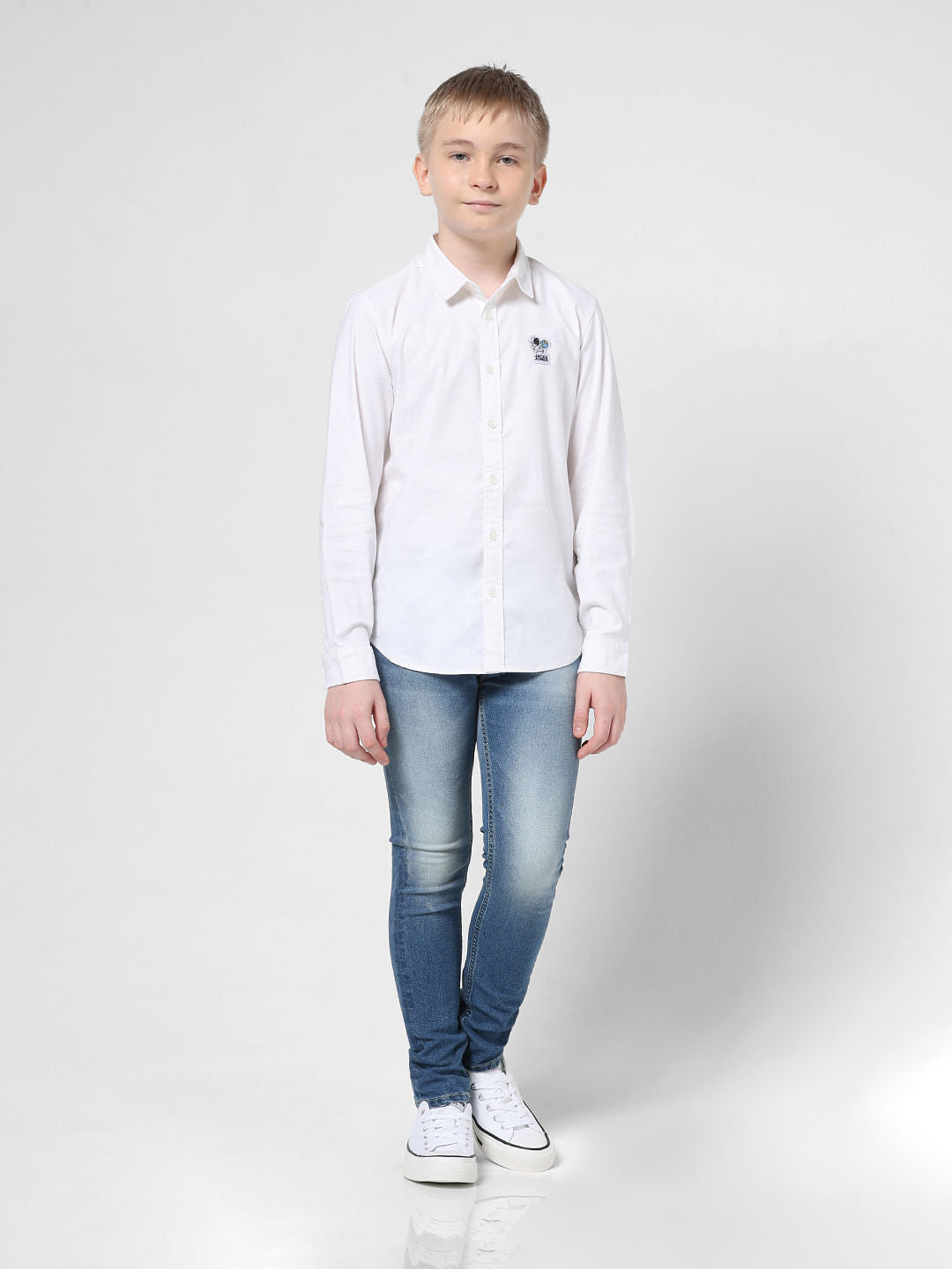 White Applique Detail Full Sleeves Shirt