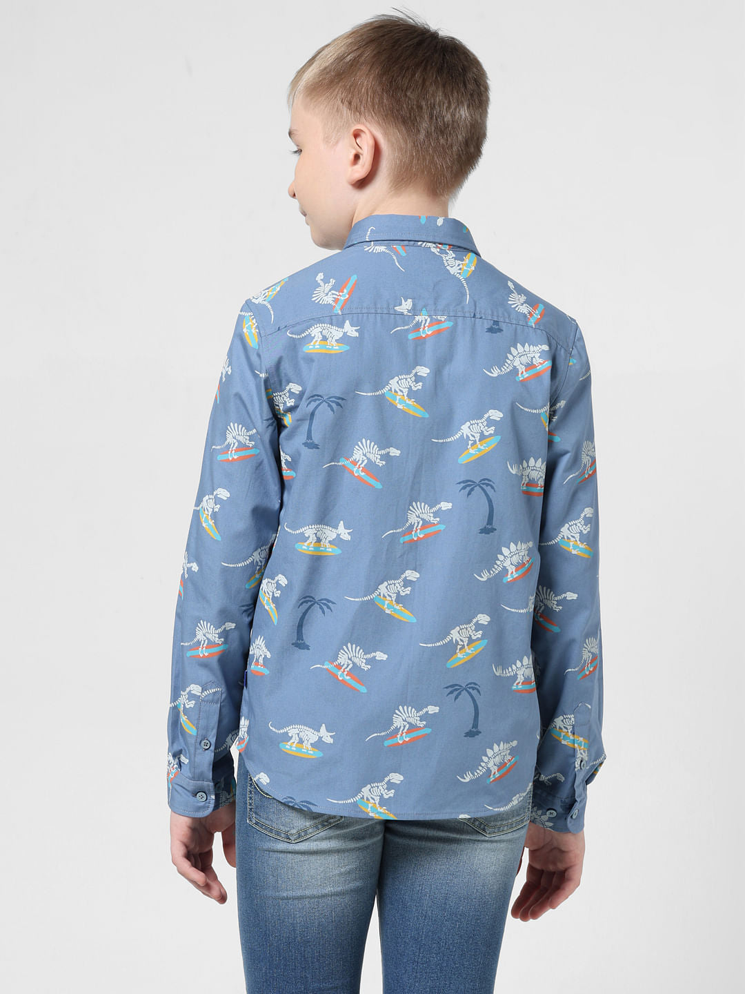 JUNIOR BOYS Blue Printed Full Sleeves Shirt