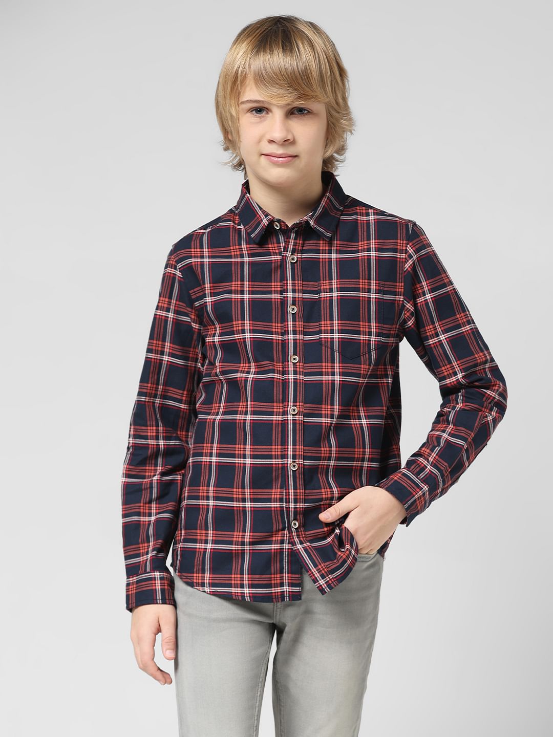 JUNIOR BOYS Red Check Full Sleeves Shirt