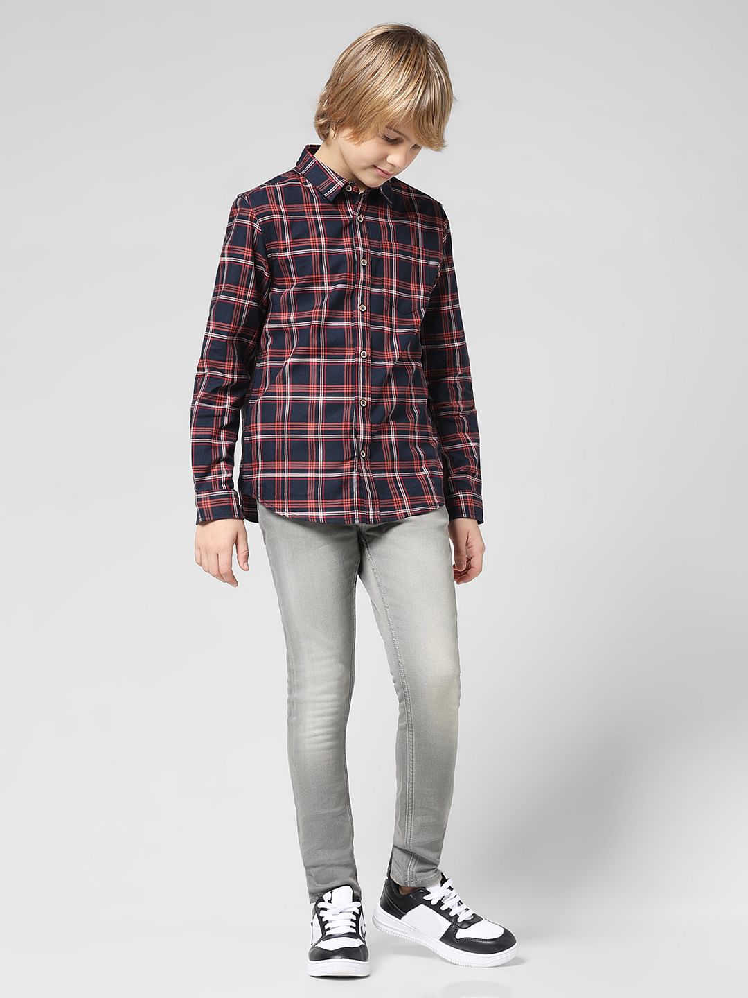 JUNIOR BOYS Red Check Full Sleeves Shirt
