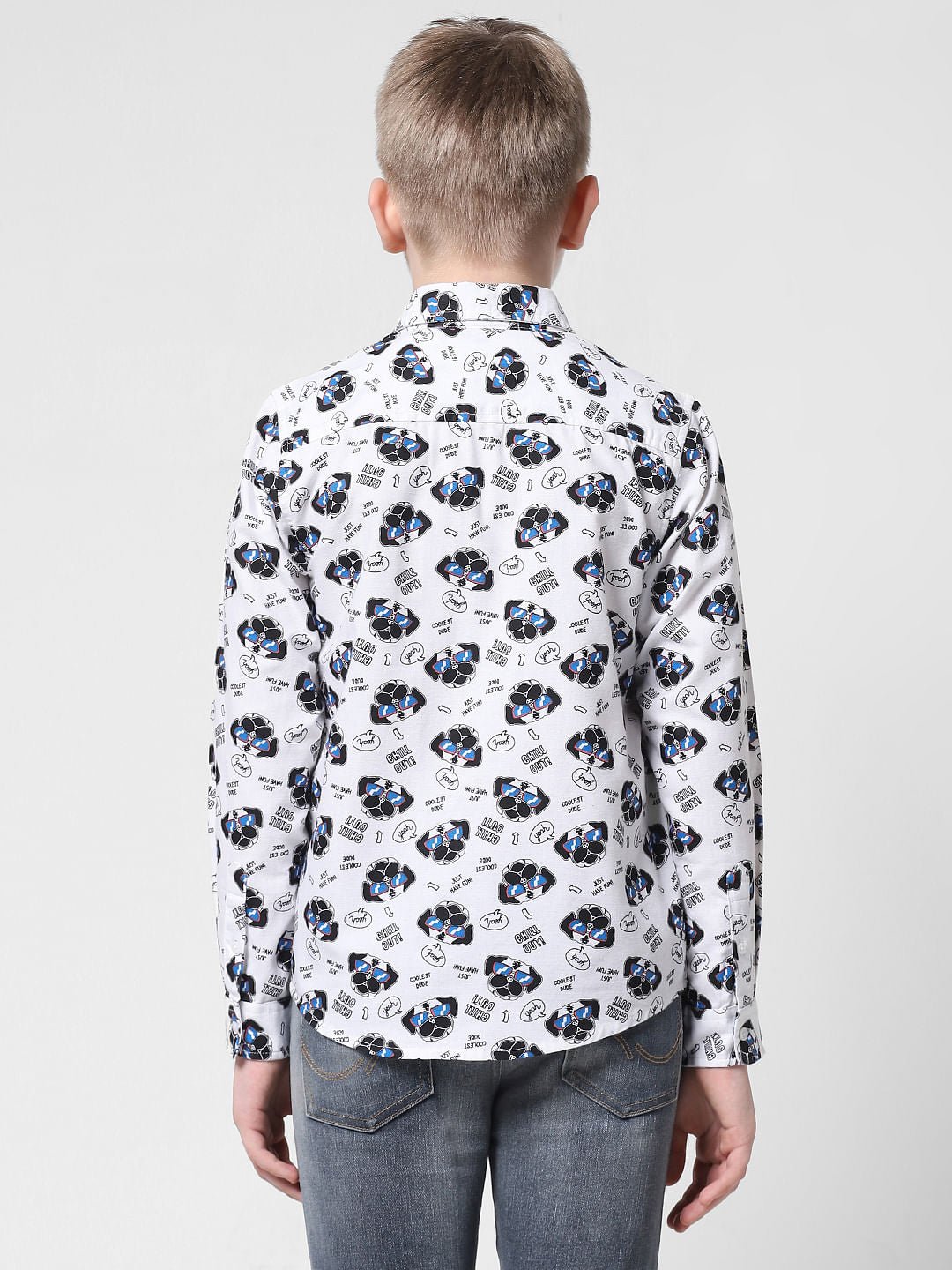 White Printed Full Sleeves Shirt