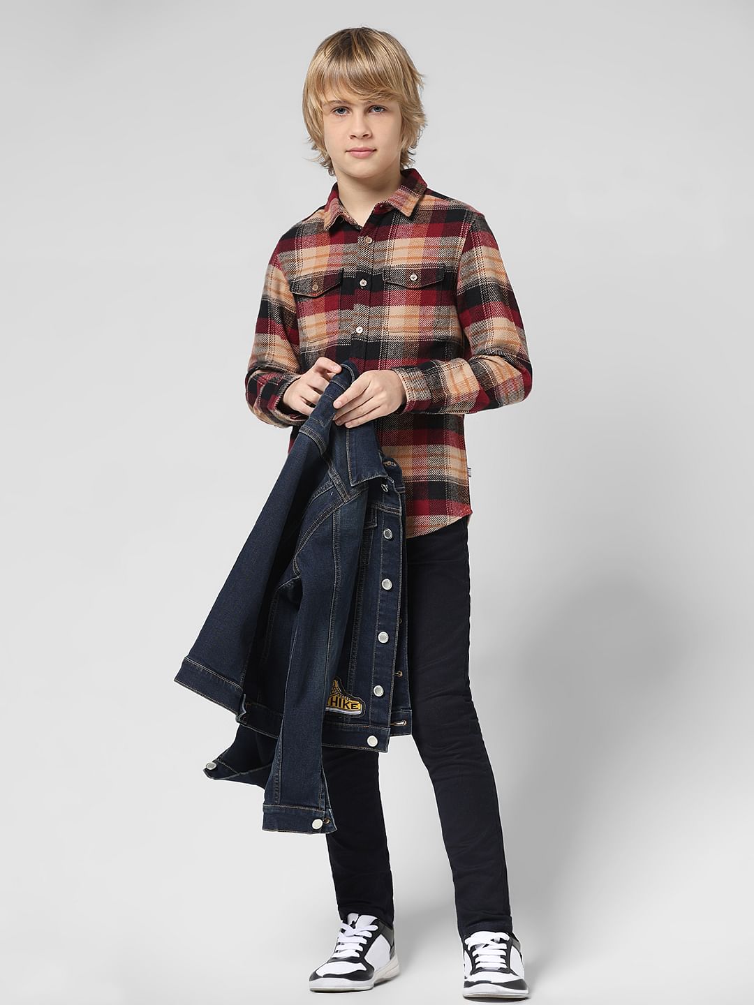 JUNIOR BOYS Beige Check Full Sleeves Shirt