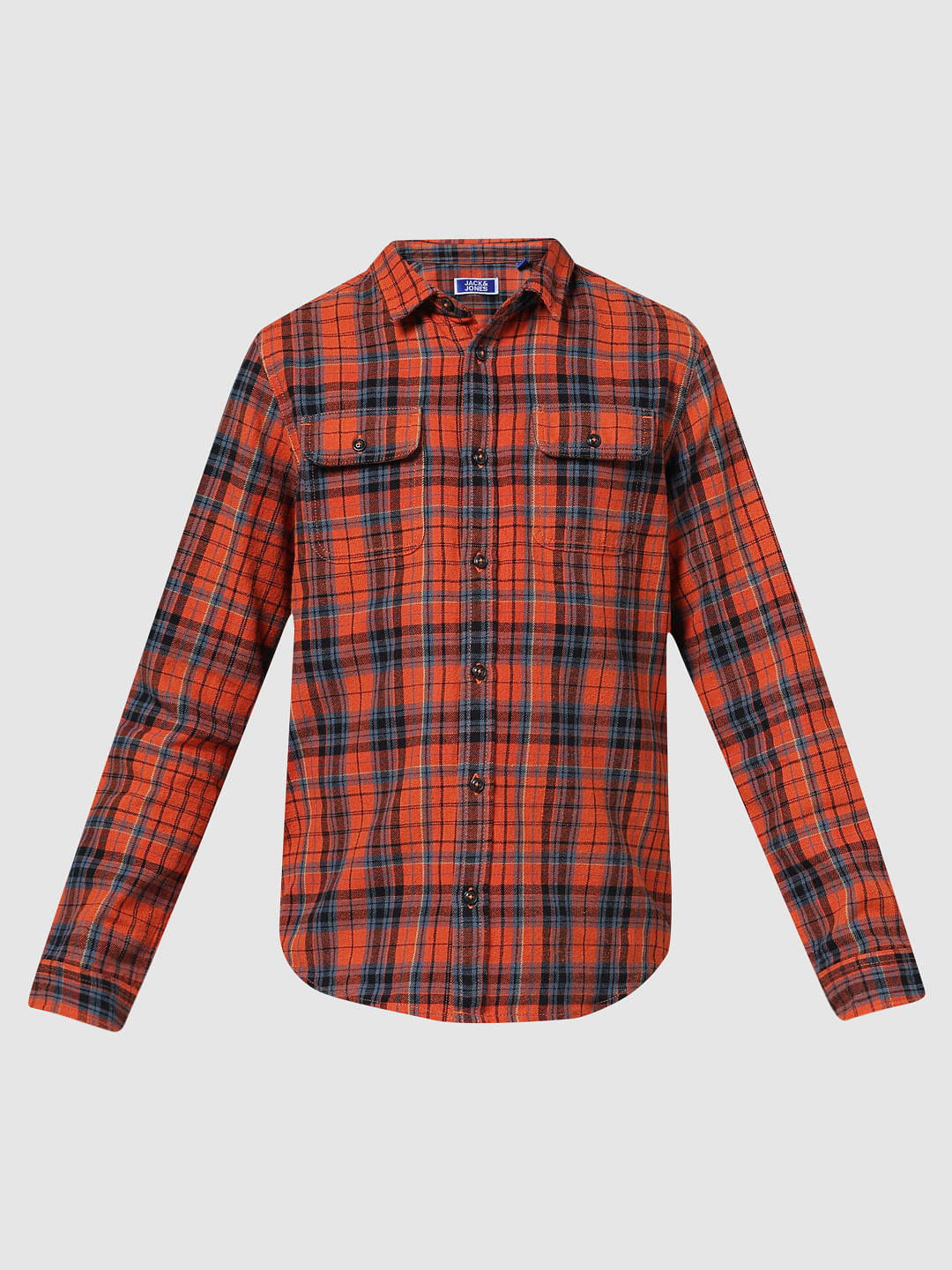 JUNIOR BOYS Orange Check Full Sleeves Shirt