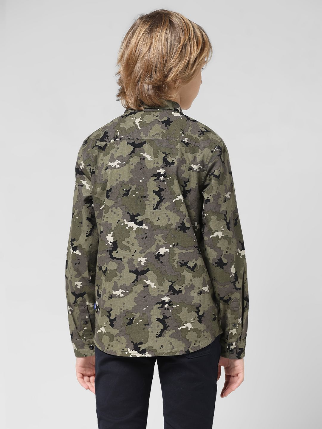 JUNIOR BOYS Green Camo Print Full Sleeves Shirt