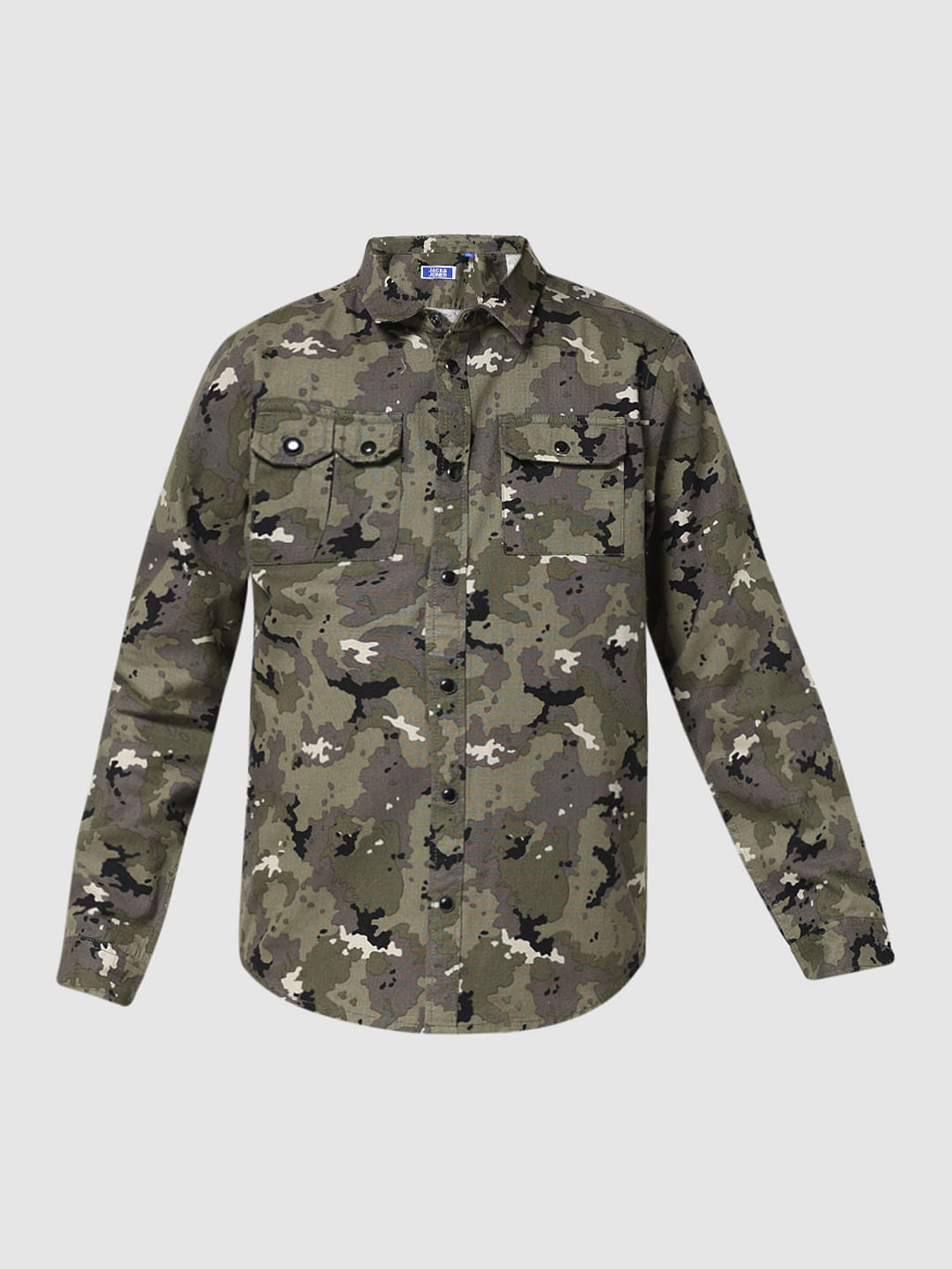 JUNIOR BOYS Green Camo Print Full Sleeves Shirt