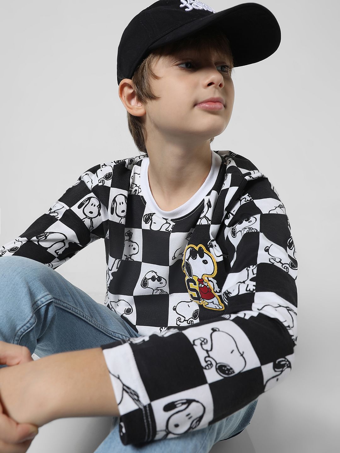 x Peanuts White Chess Print Crew Neck T-shirt