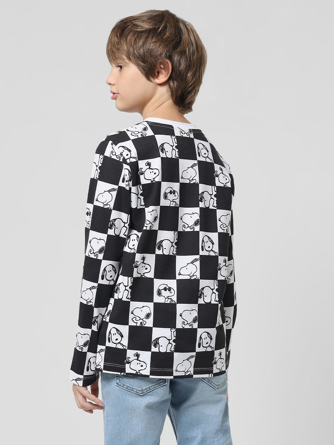 x Peanuts White Chess Print Crew Neck T-shirt