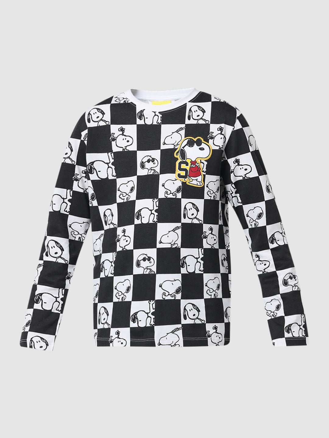 x Peanuts White Chess Print Crew Neck T-shirt