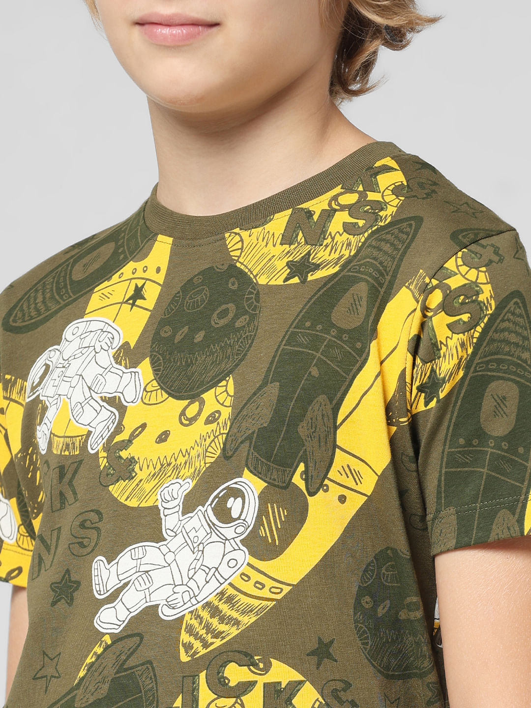 JUNIOR BOYS Green Space Print T-shirt