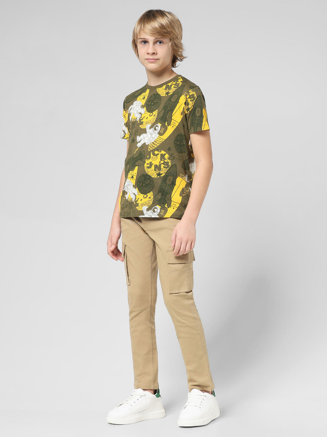 JUNIOR BOYS Green Space Print T-shirt