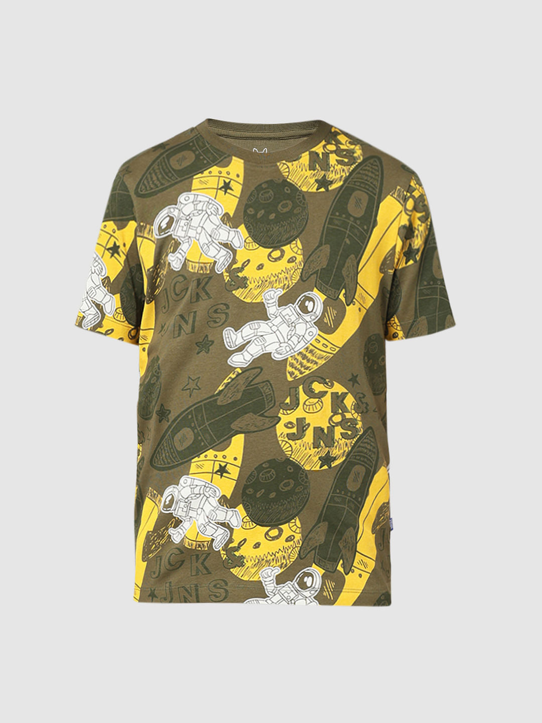 JUNIOR BOYS Green Space Print T-shirt