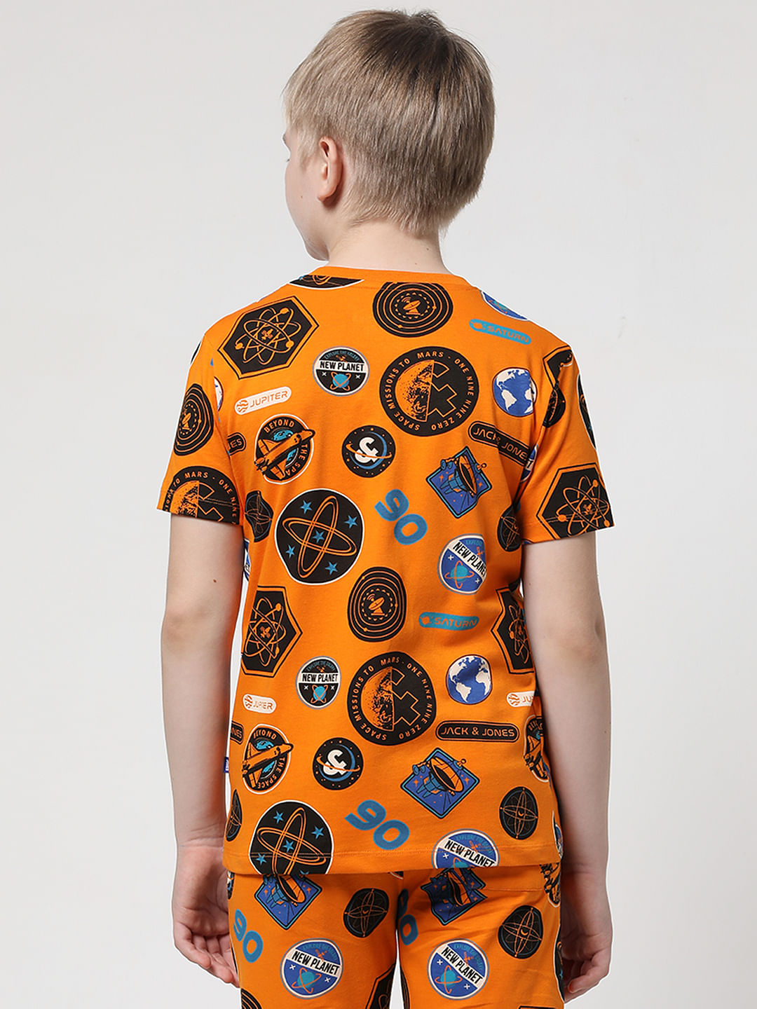 Boys Orange Space Print Crew Neck T-shirt