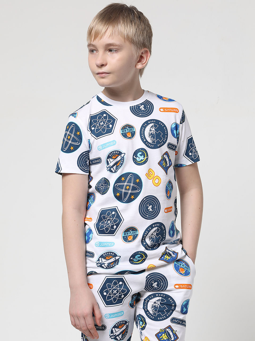 Boys White Space Print Co-ord Set T-shirt