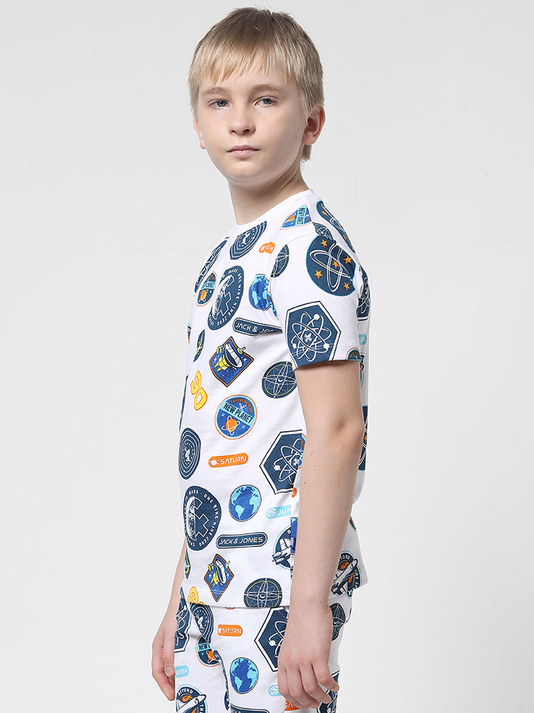 Boys White Space Print Co-ord Set T-shirt