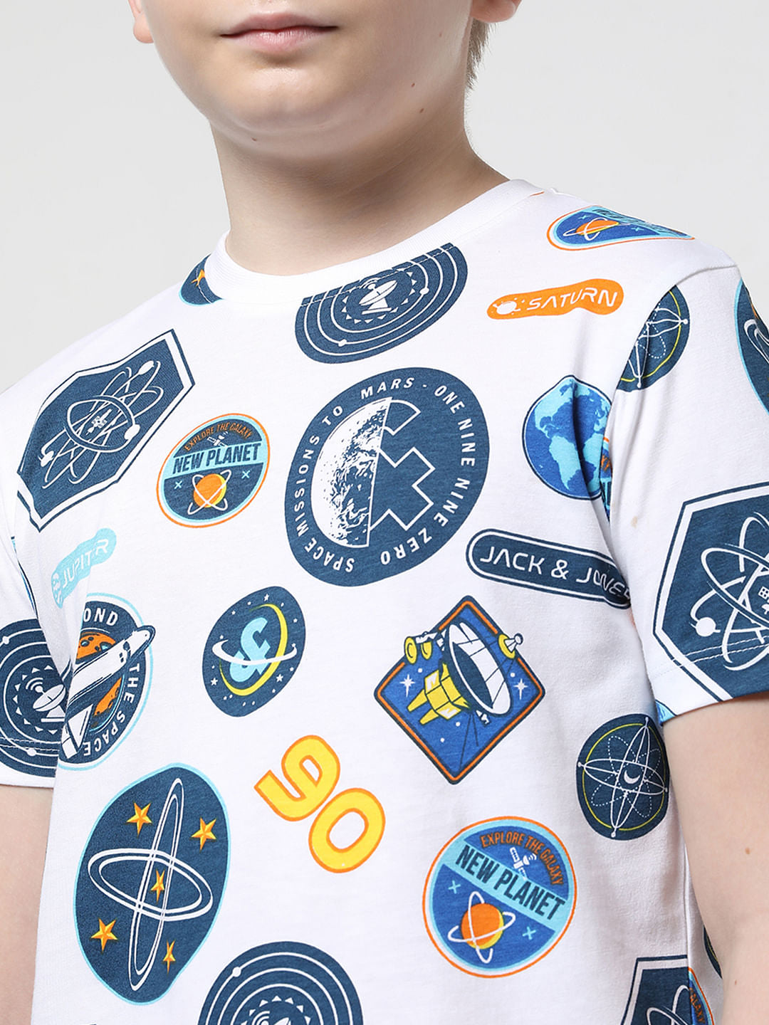Boys White Space Print Co-ord Set T-shirt