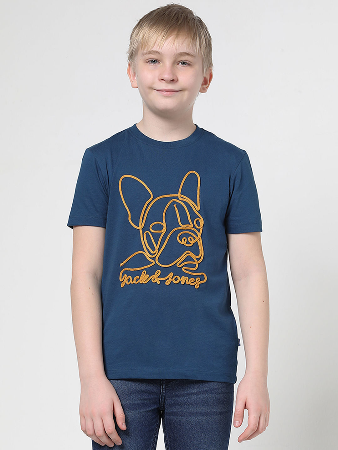 Boys Blue Mascot Logo Print T-shirt