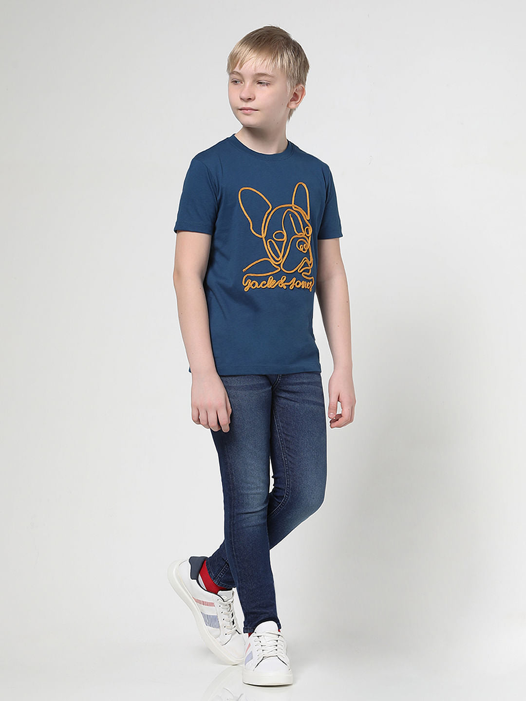 Boys Blue Mascot Logo Print T-shirt