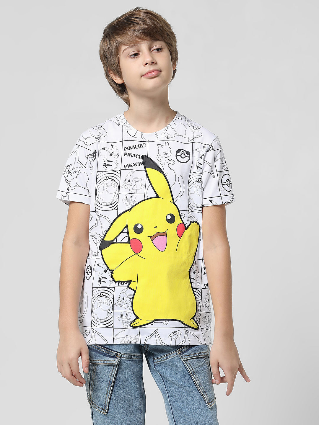 x Pok mon White Printed Crew Neck T-shirt