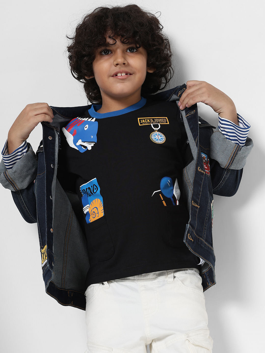JUNIOR BOYS Black Printed Crew Neck T-shirt