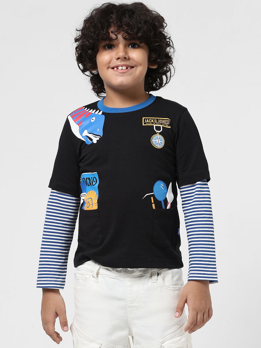 JUNIOR BOYS Black Printed Crew Neck T-shirt