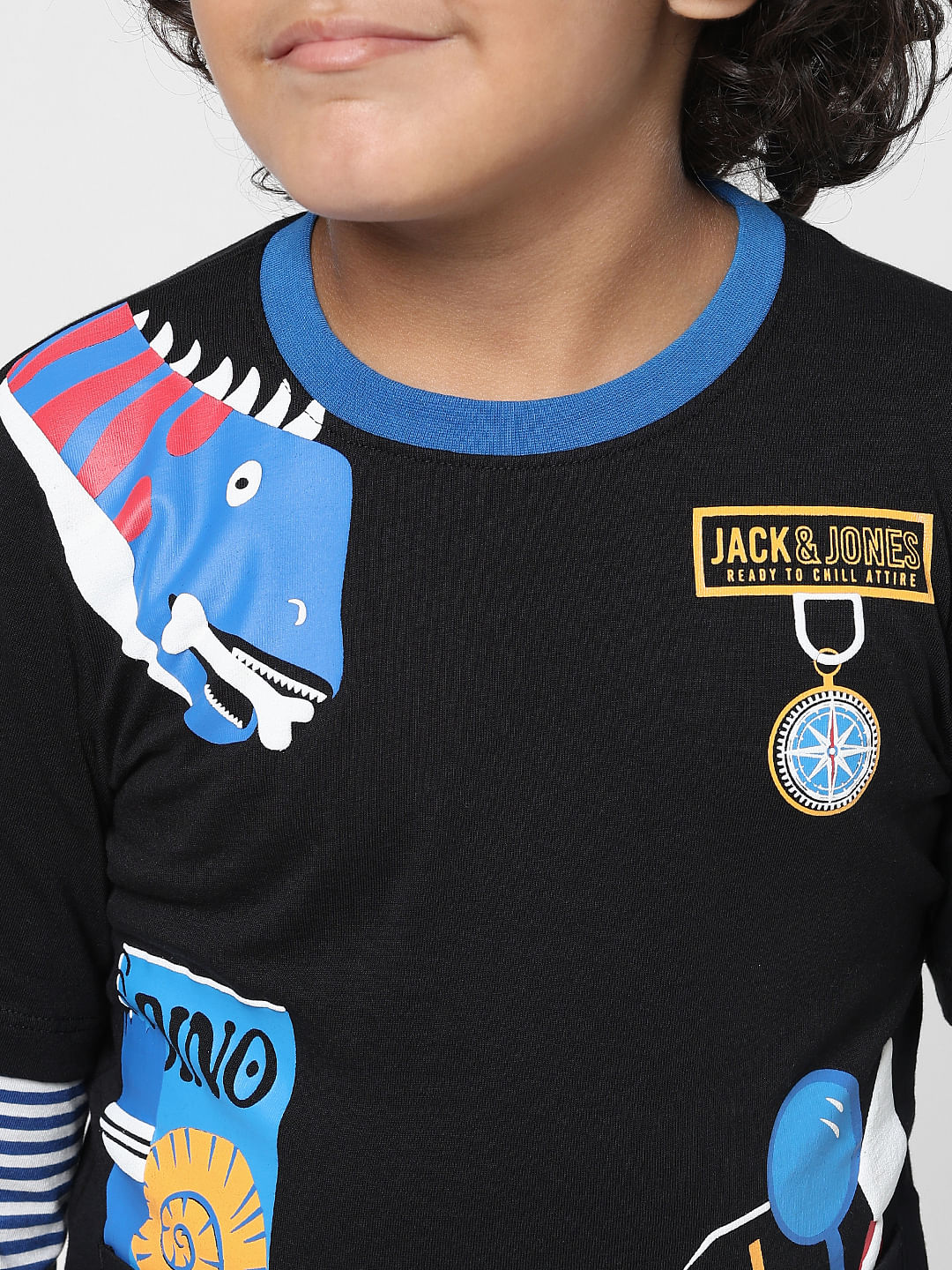 JUNIOR BOYS Black Printed Crew Neck T-shirt