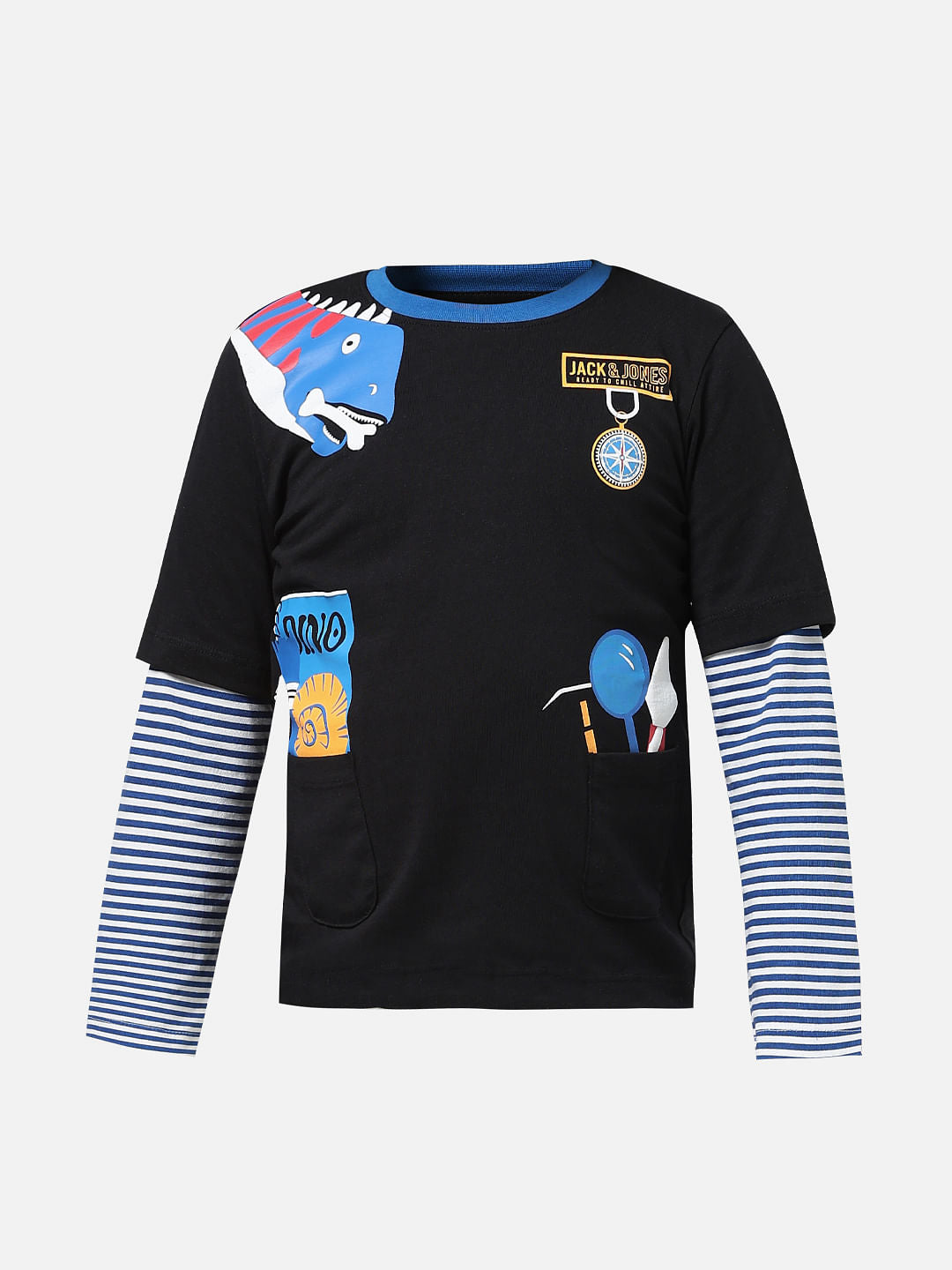 JUNIOR BOYS Black Printed Crew Neck T-shirt