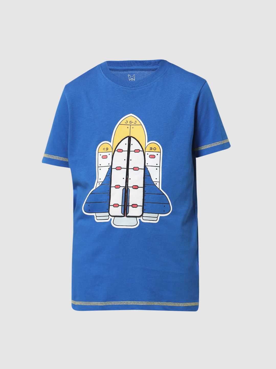 Blue 3D Rocket Print Crew Neck T-shirt