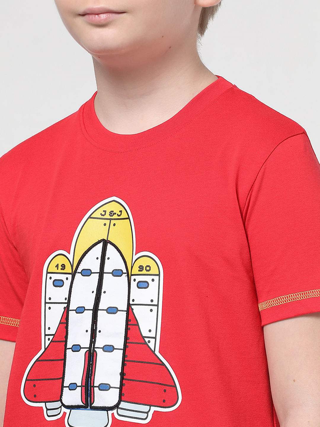 Boys Red 3D Space Rocket Print T-shirt